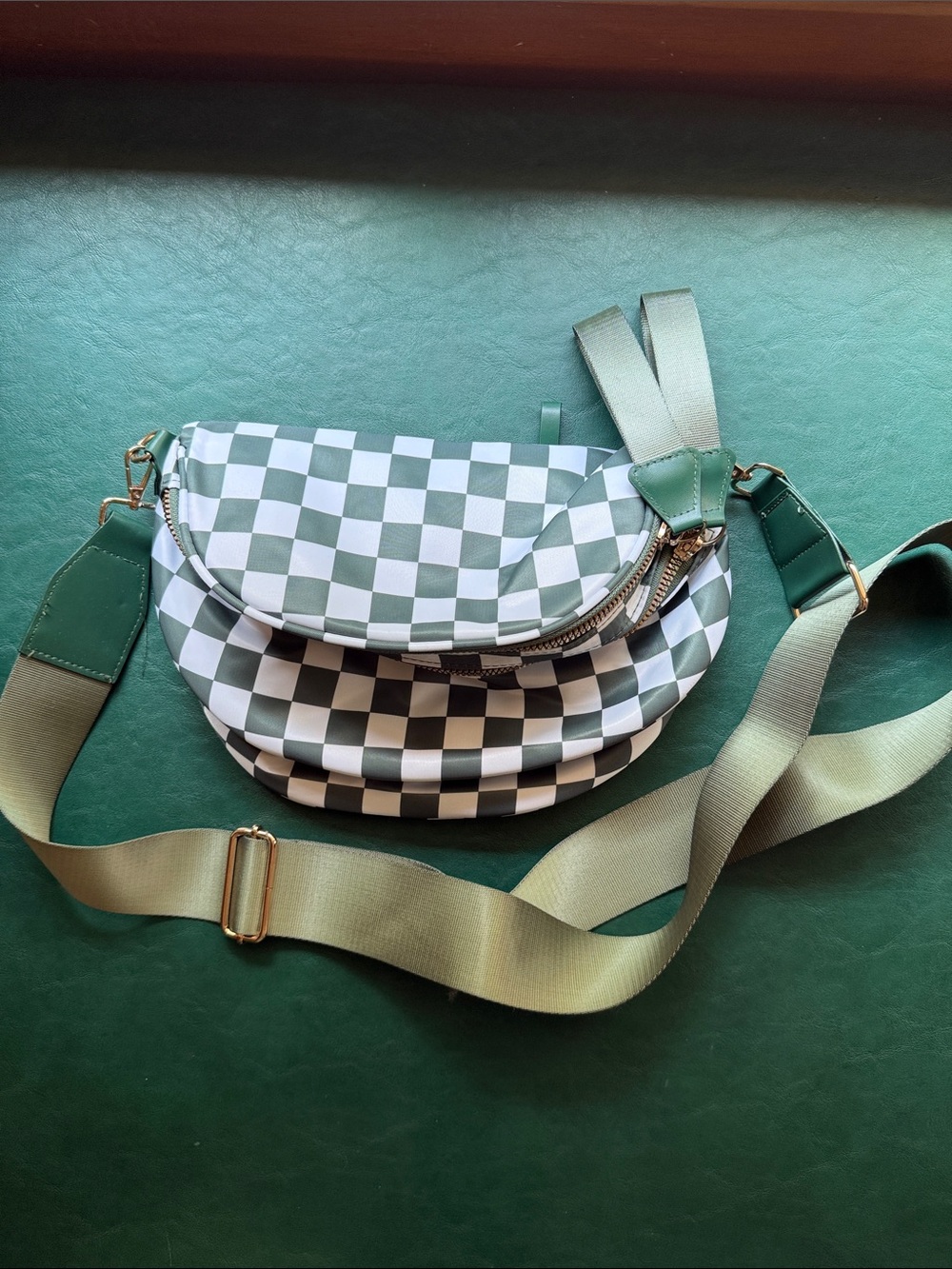 Checkerboard Crossbody Bag in Green and White